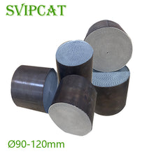 Load image into Gallery viewer, 90mm vs 100mm diameter catalytic converters side-by-side with ruler, for compact cars and trucks
